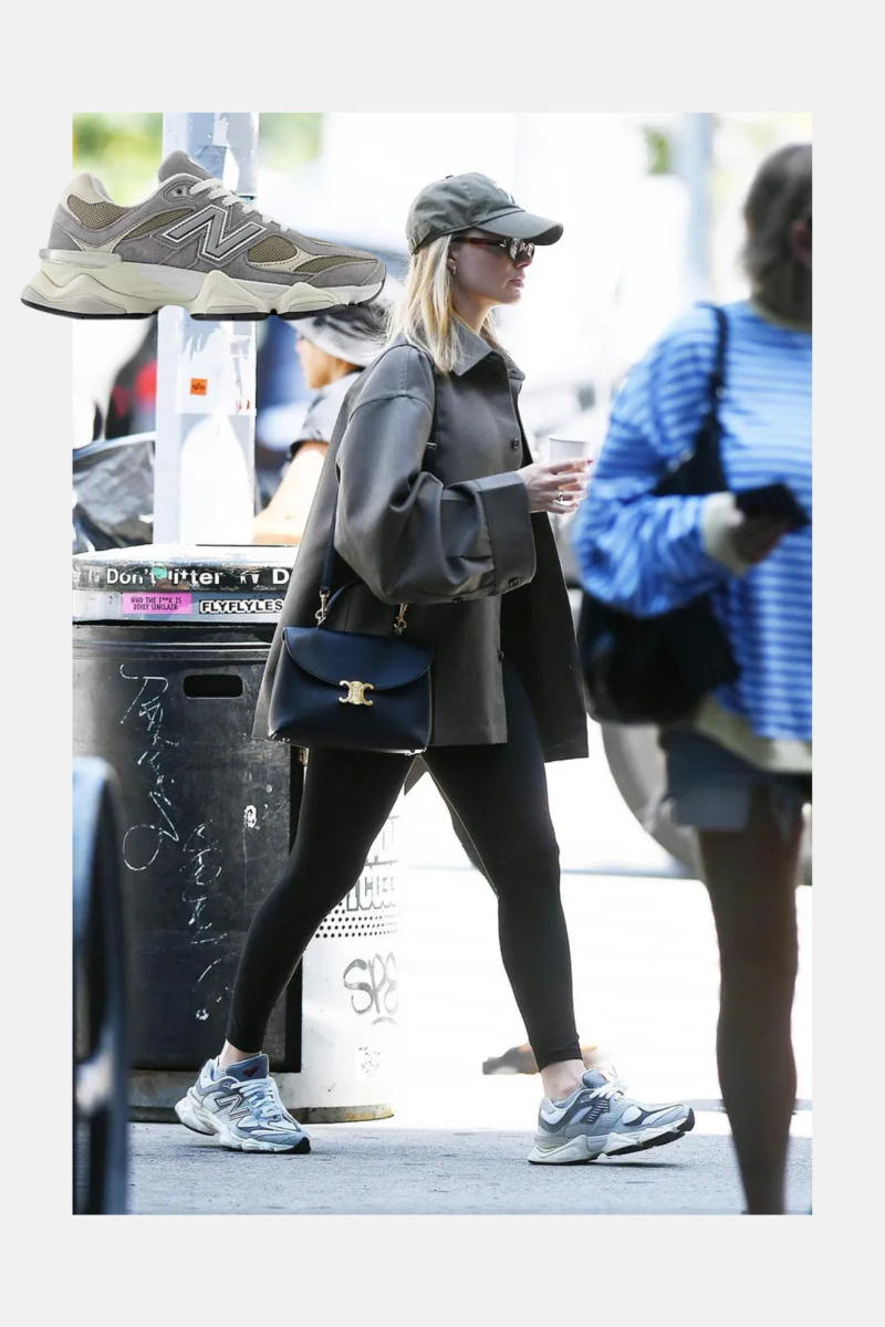 Margot Robbie's street style wearing Y2K New Balance 9060s