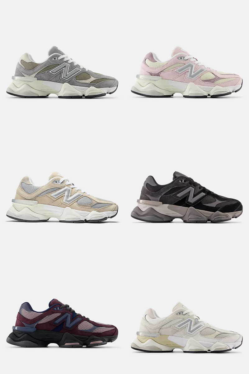 Six pairs of the New Balance 9060 shoes. 