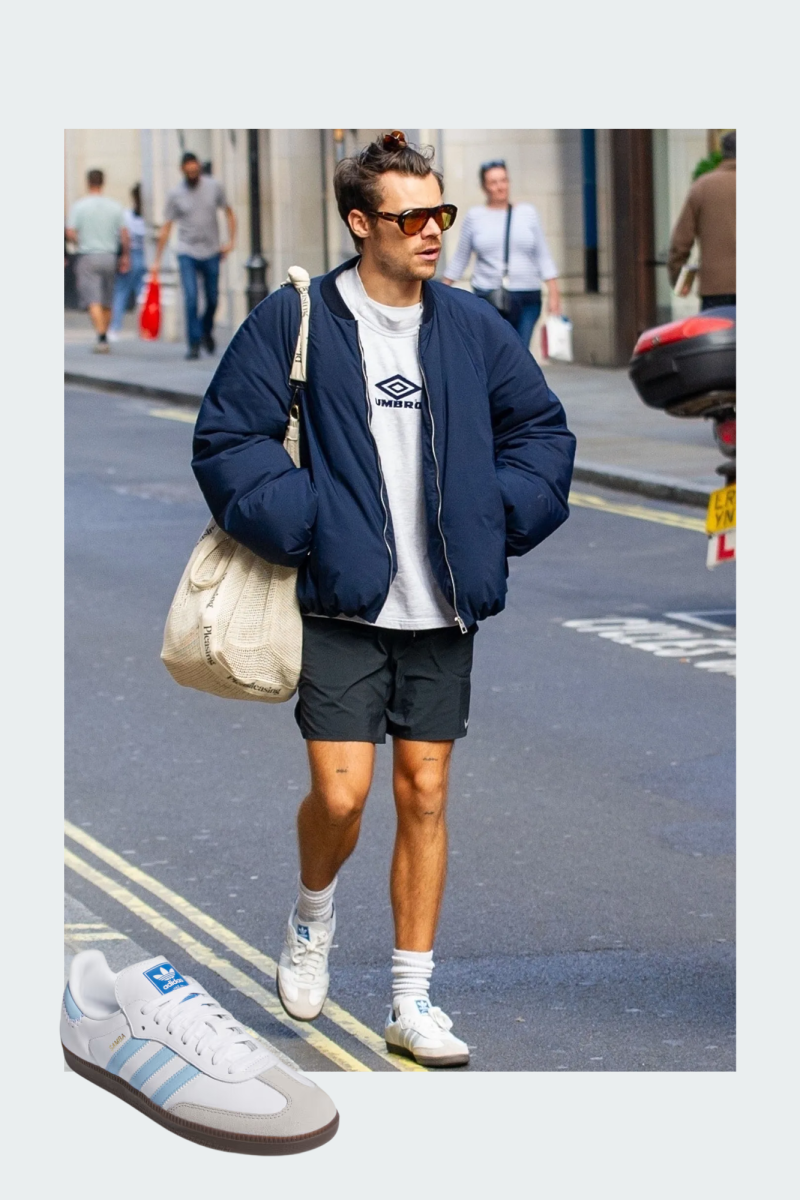 Harry Styles (singer-songwriter) wearing Adidas Sambas in cloud white/halo blue/offwhite
