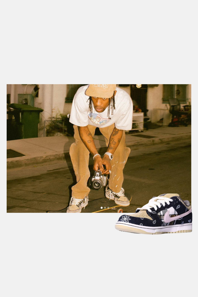 Travis Scott for his campaign collab with Nike wearing Nike Dunk Lows