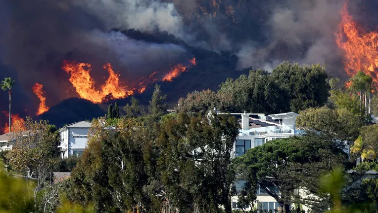 A glimpse of the Palisades fire in Pacific Palisades, California. 